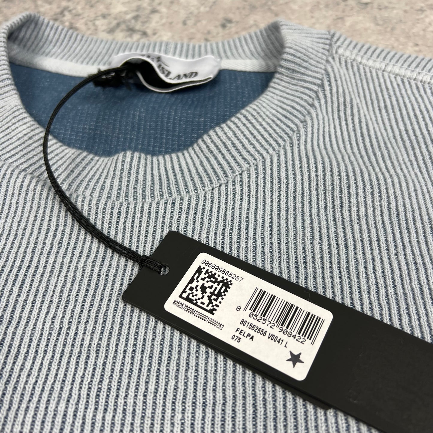 Stone Island Blue Ribbed Cotton Sweatshirt Large 23.5” BNWT