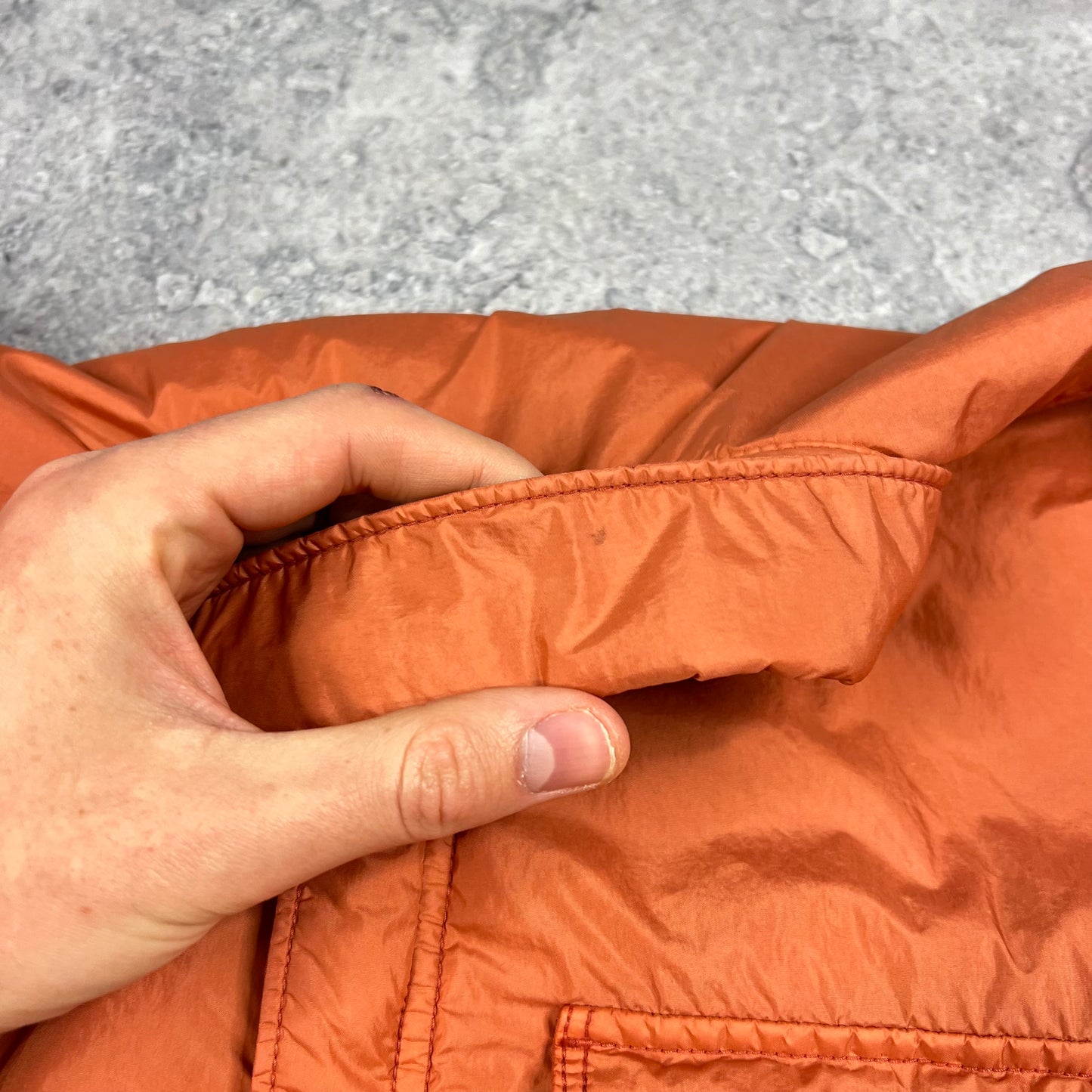 Stone Island Orange Crinkle Reps Primaloft Jacket Large 23.25”