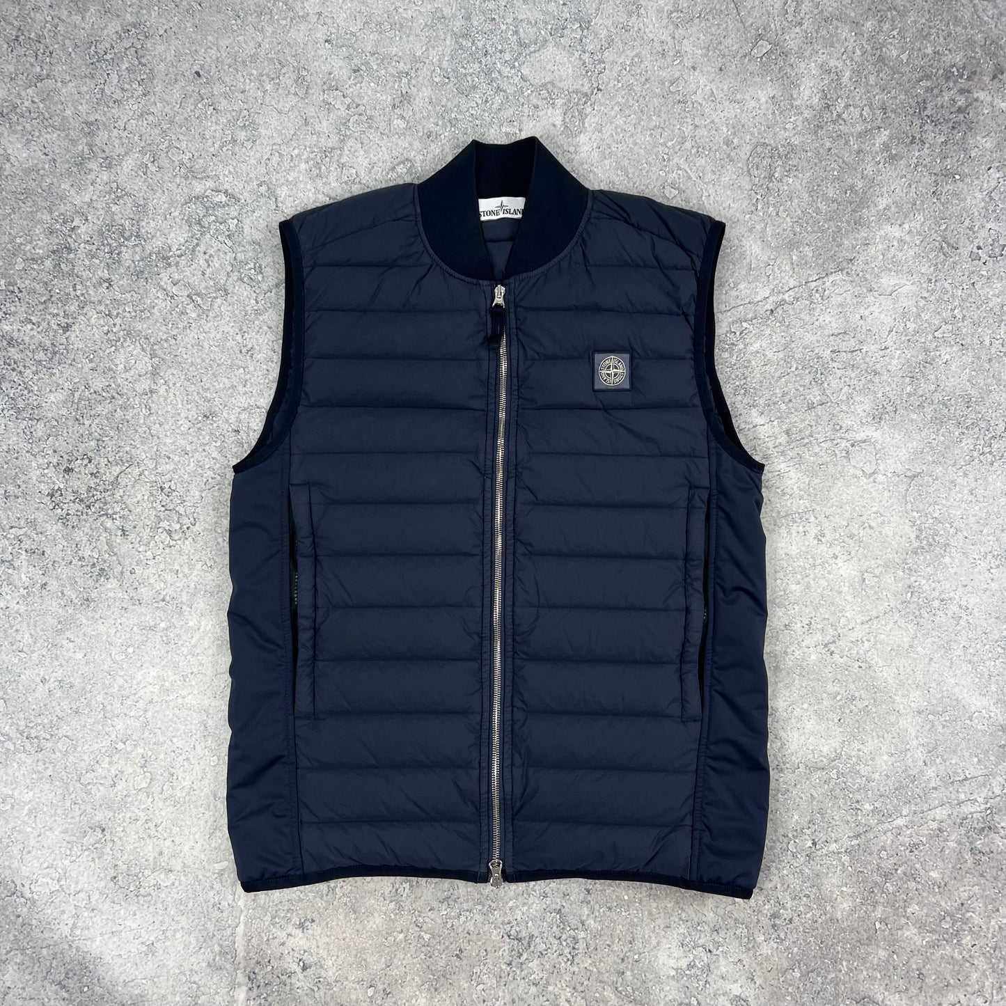 Stone Island Navy Loom Woven Down Gilet Small 20”