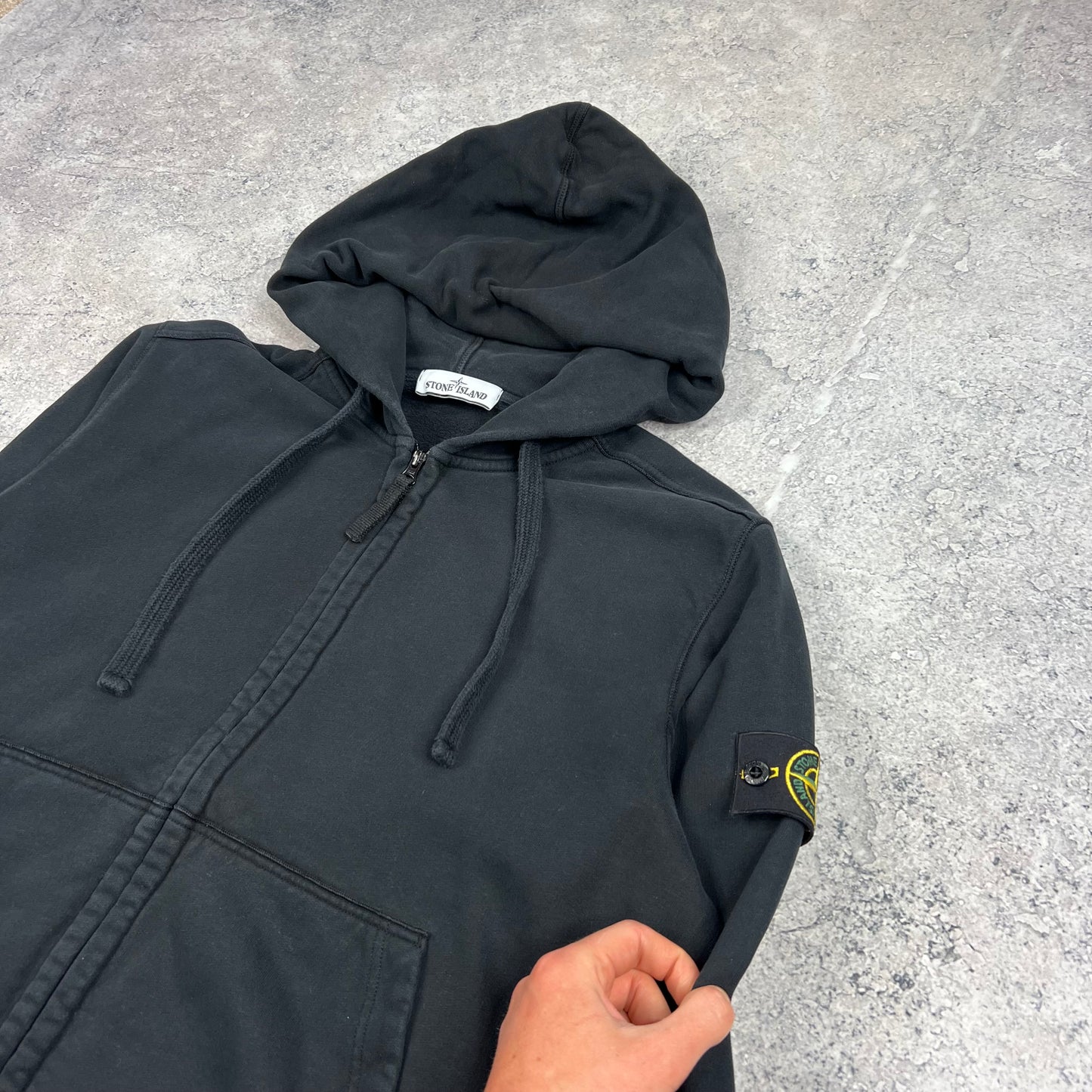 Stone Island Black Full Zip Hoodie XXL 23.5”