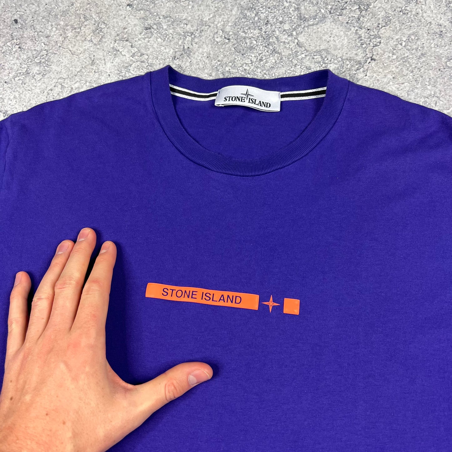 Stone Island Blue/Orange Micro Dot Logo T-Shirt Large 20.25”