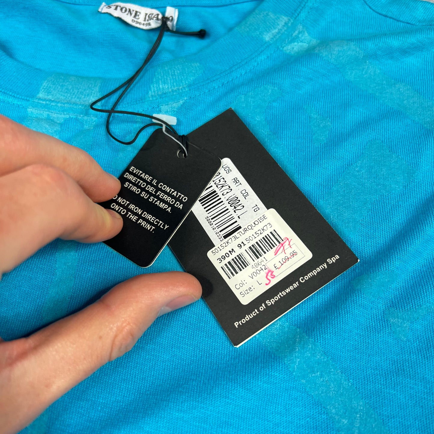 Stone Island Blue Phosphorescent Print T-Shirt Large (Fits S/M) 19.75”