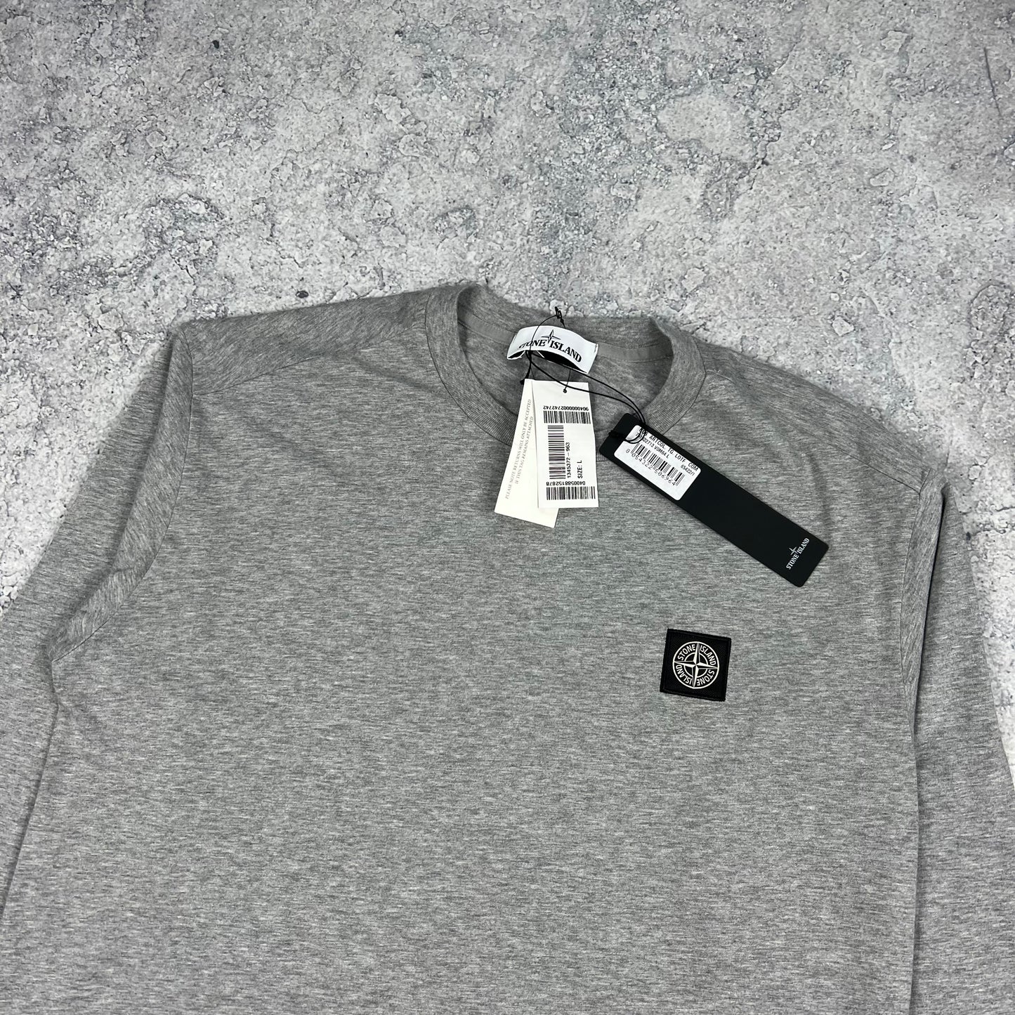 Stone Island Grey L/S Patch T-Shirt Large 21.5” BNWT