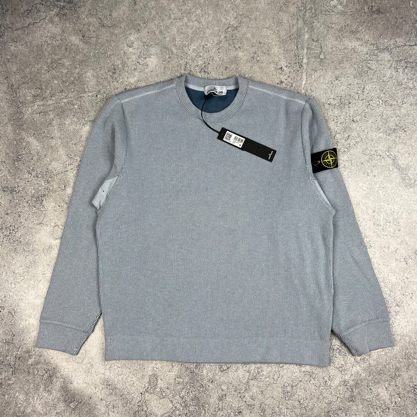 Stone Island Blue Ribbed Cotton Sweatshirt Large 23.5” BNWT