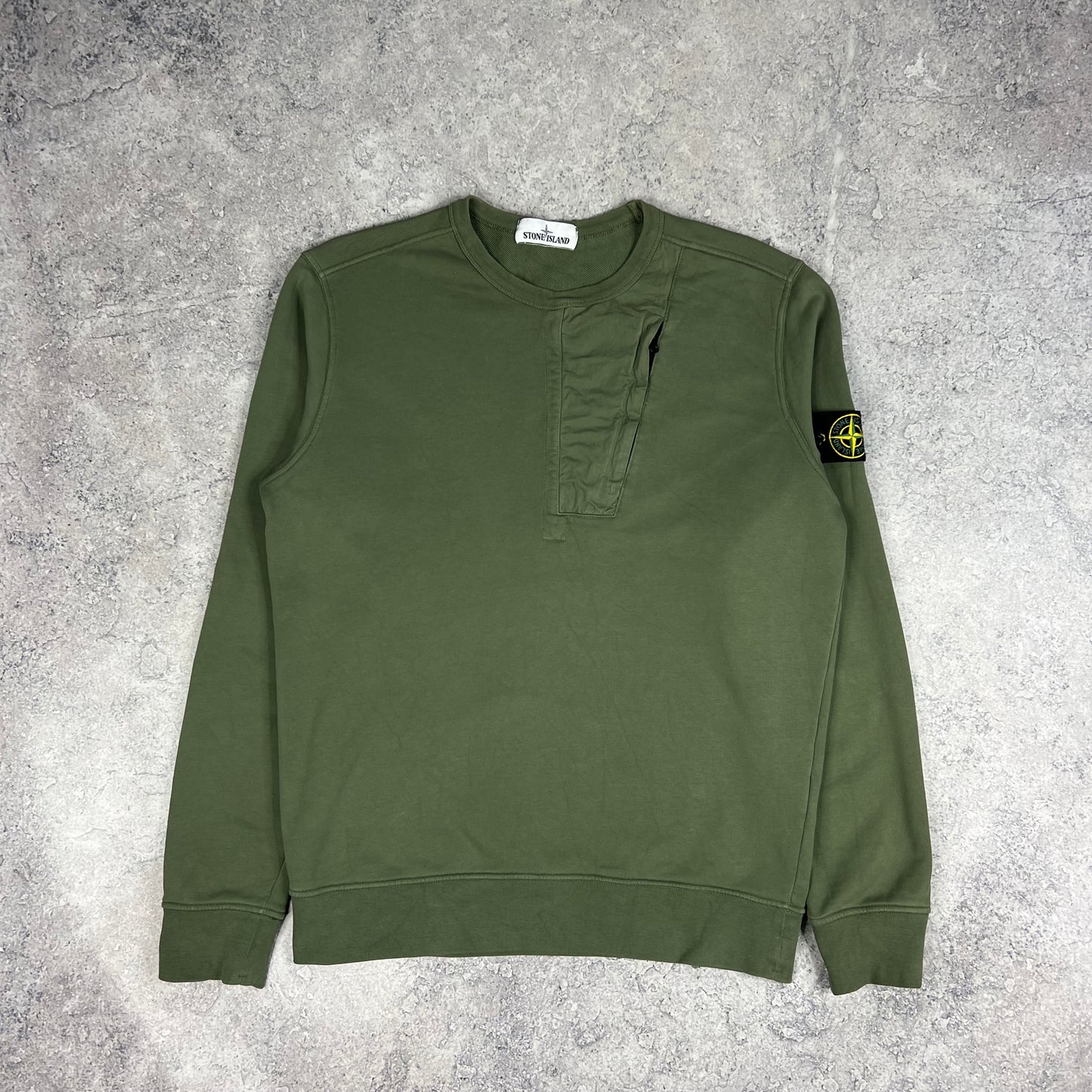 Stone Island Green Zip Pocket Sweatshirt Medium 22”