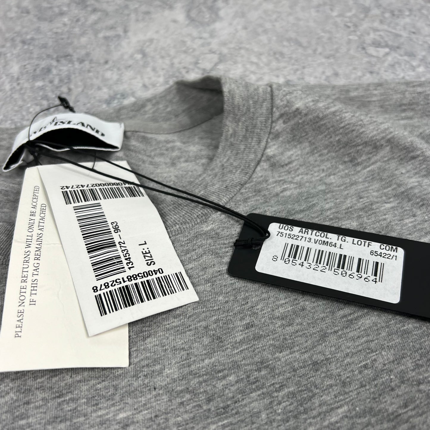 Stone Island Grey L/S Patch T-Shirt Large 21.5” BNWT