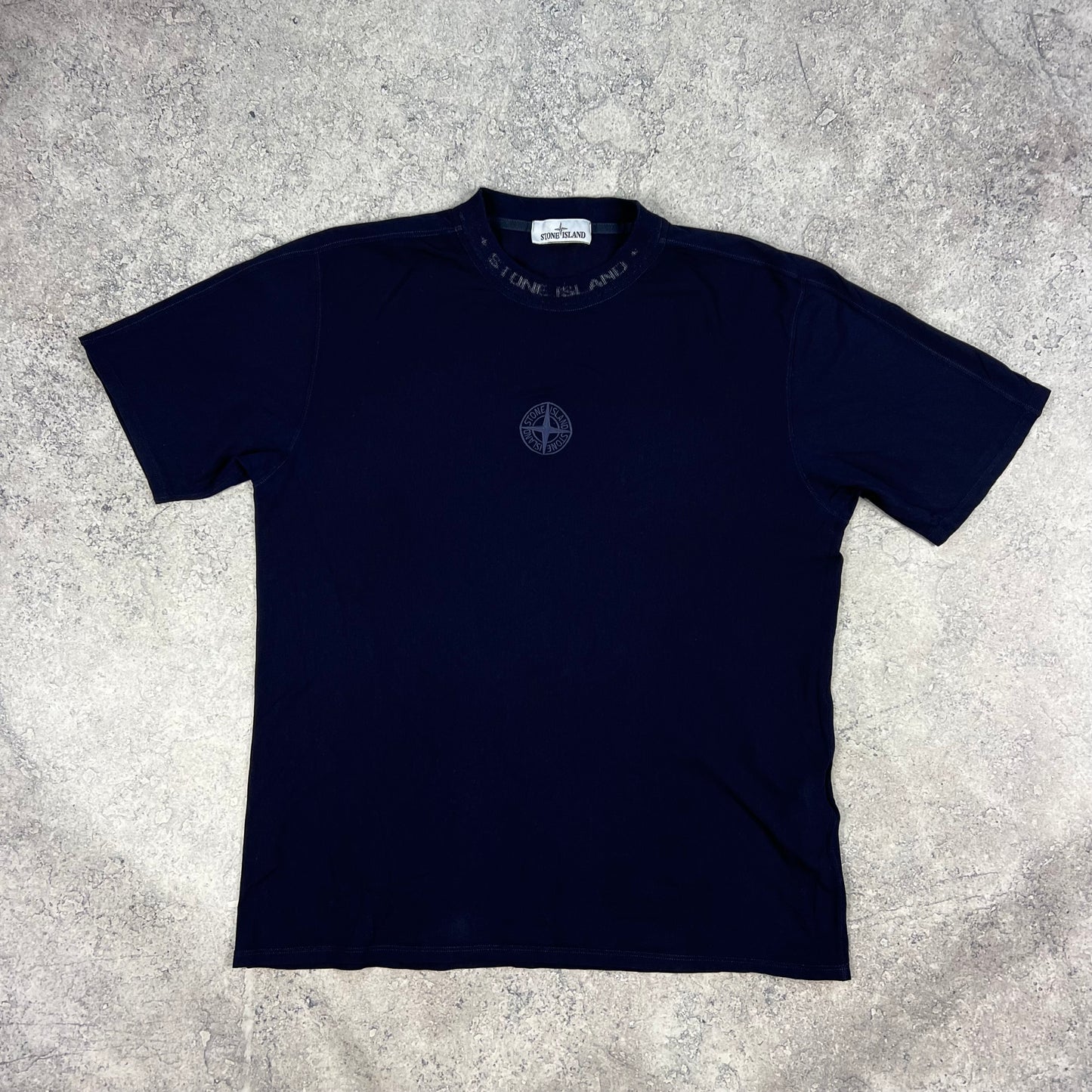 Stone Island Navy Ribbed Logo T-Shirt Large 22.5”