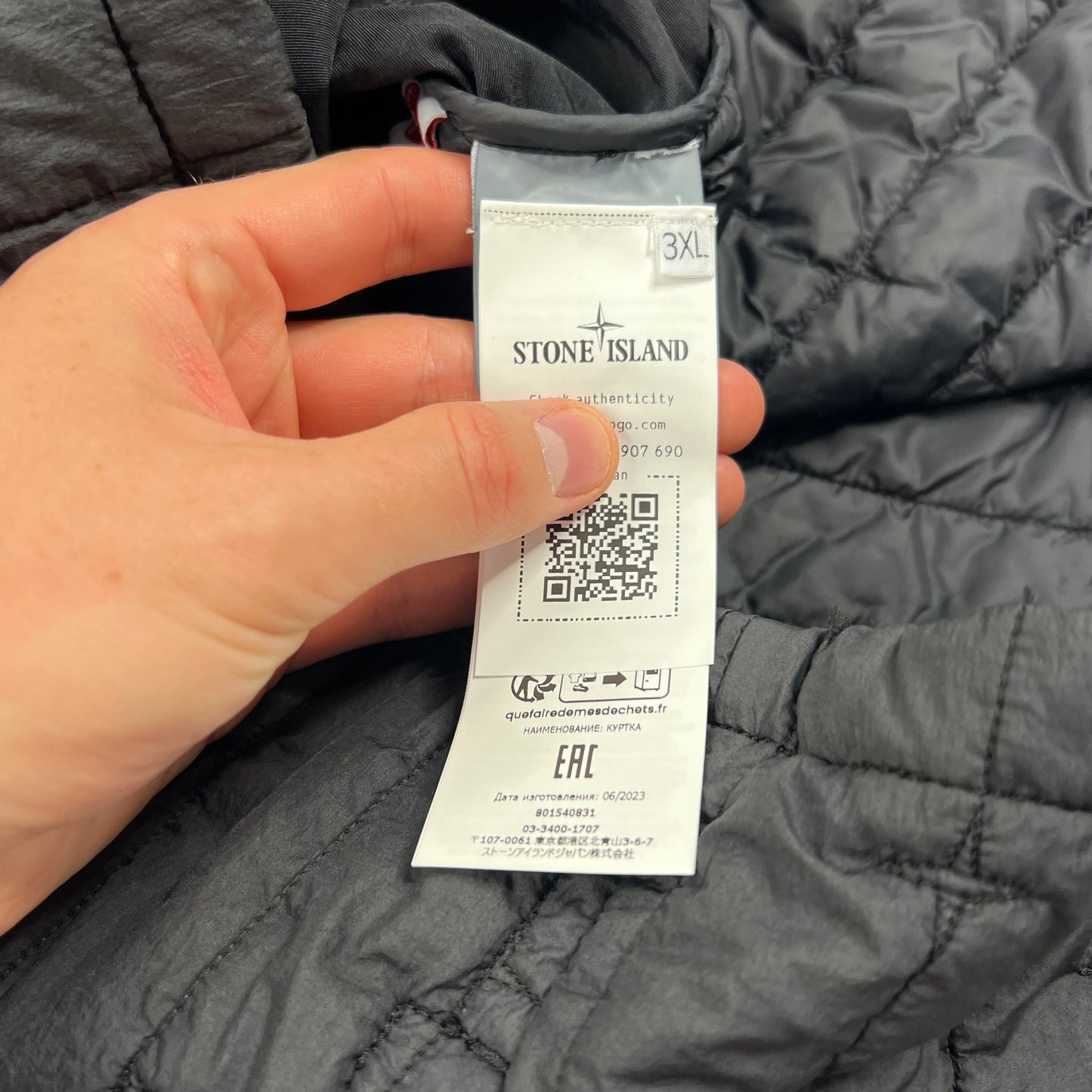 Stone Island Black Quilted Nylon Stella Primaloft Jacket 3XL 27.25” BNWT