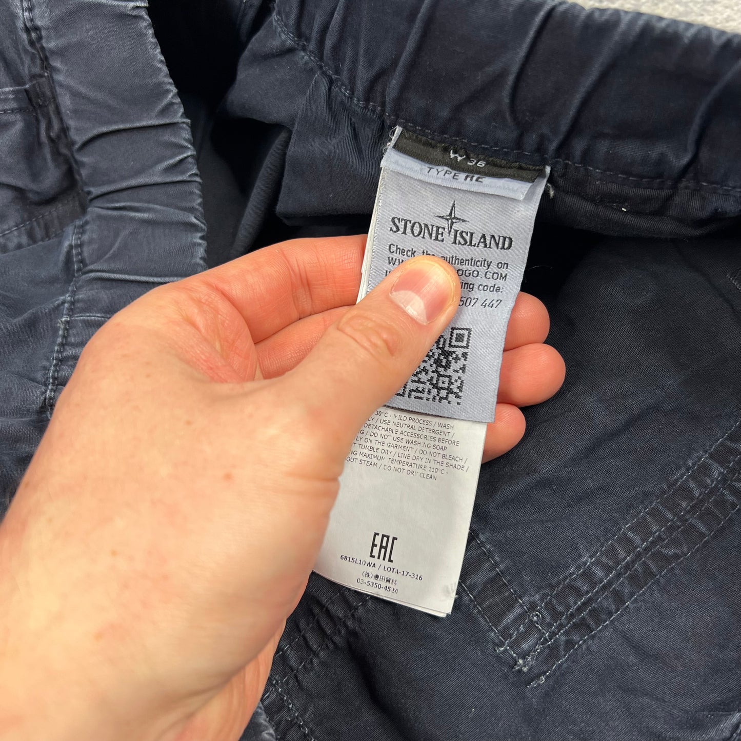 Stone Island Navy Garment Dyed Cargo Shorts W36”