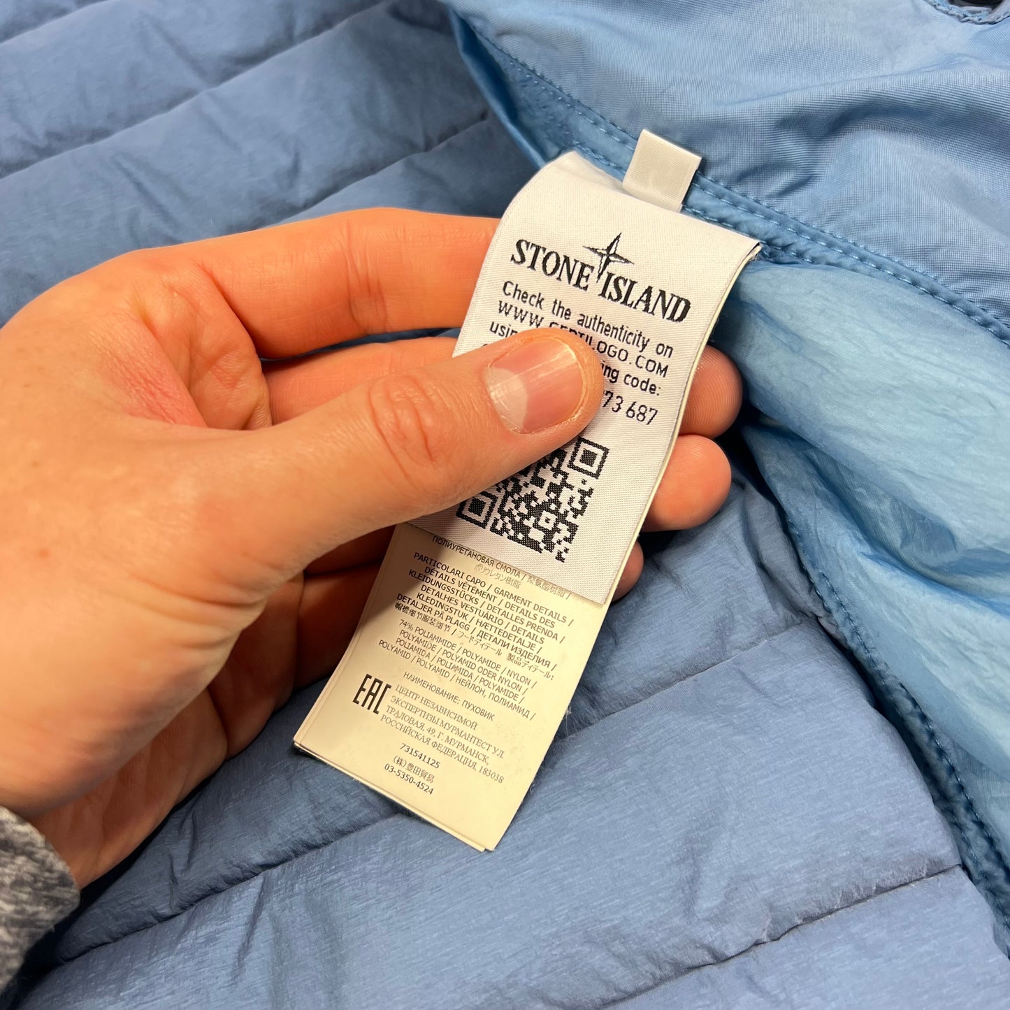 Stone Island Blue Loom Woven Down Jacket Small 20”