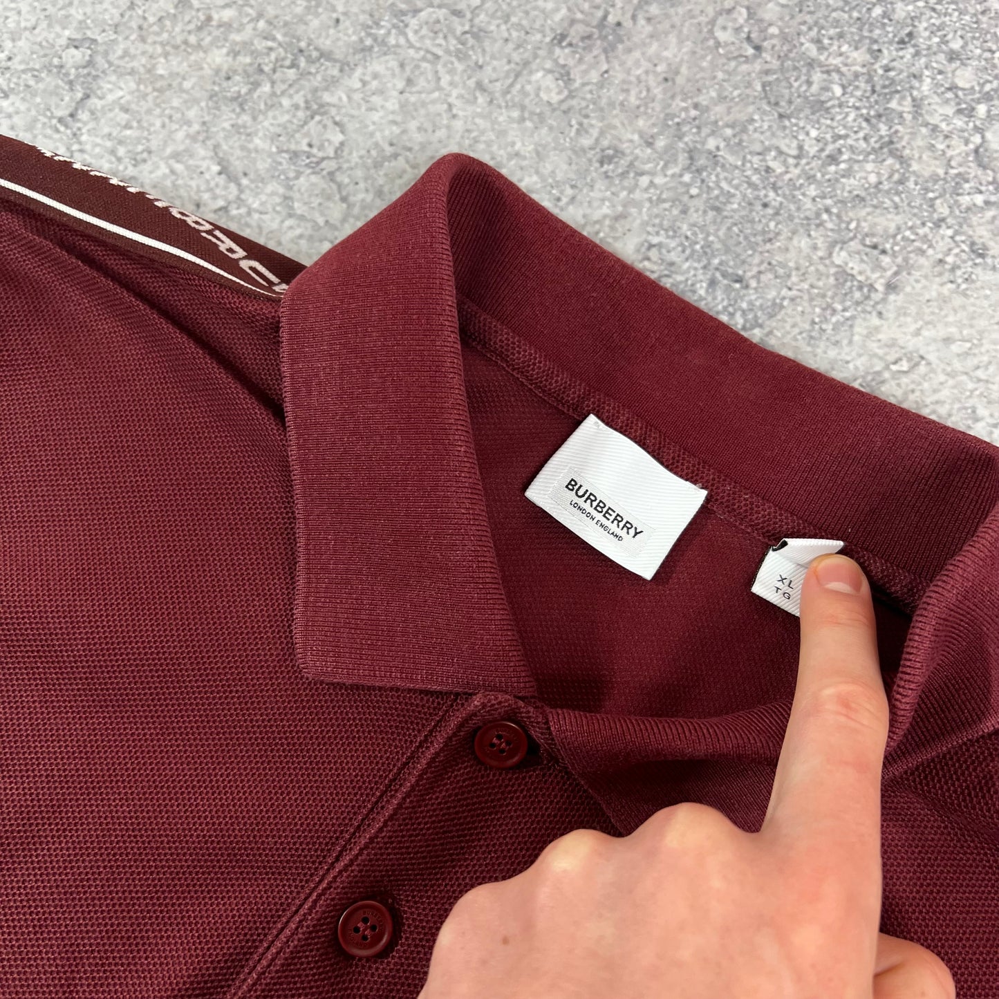 Burberry Burgundy Taped Logo Polo Shirt XL 26.5”