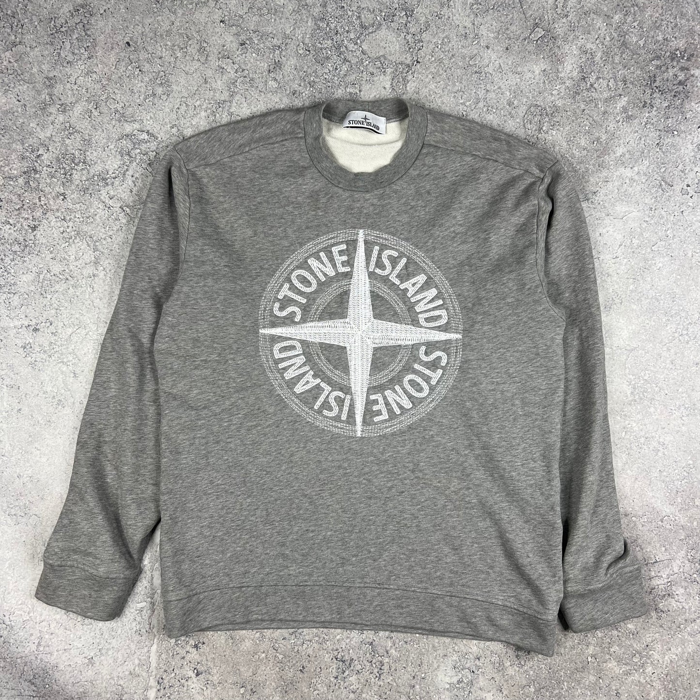 Stone Island Grey Embroidered Sweatshirt Medium 22.5”