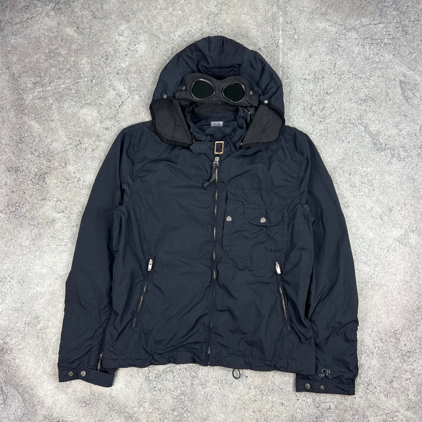 CP Company Navy Nylon Goggle Jacket 54- L/XL 22.75”