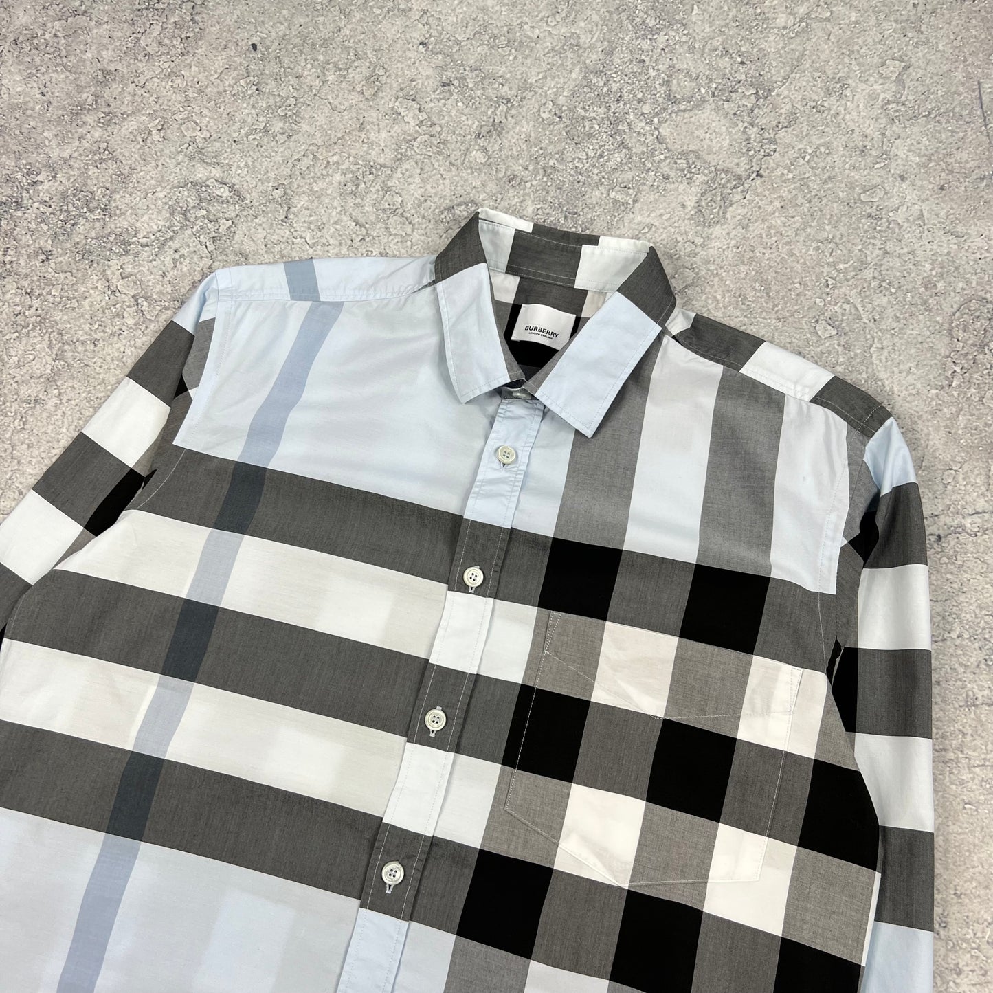 Burberry Light Blue Check Shirt Large 22.5”