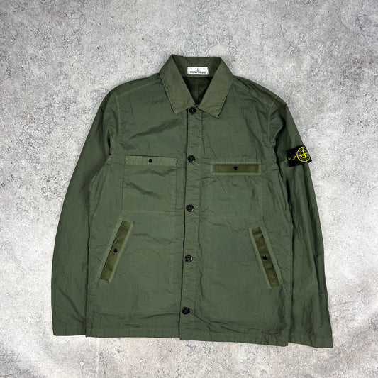 Stone Island Khaki Seersucker Nylon Overshirt  Large 22.5”
