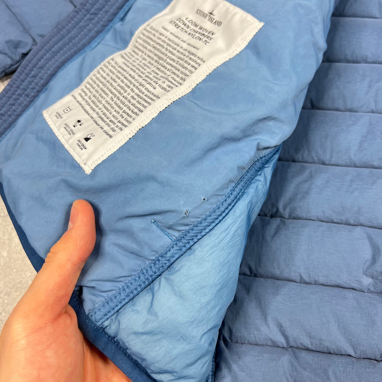 Stone Island Blue Loom Woven Down Jacket Small 20”