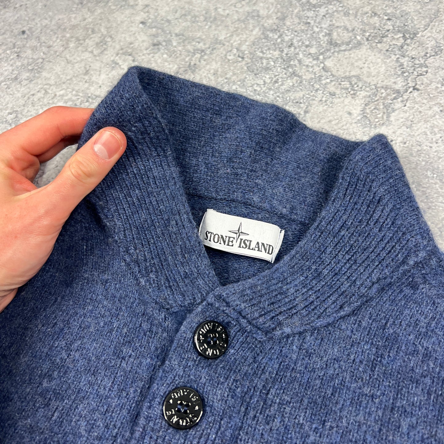 Stone Island Blue Wool Q Zip Knit Jumper Large 21.75”