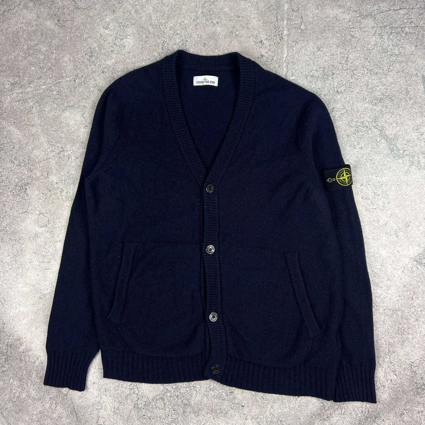 Stone Island Navy Wool Cardigan XXL 25.25”