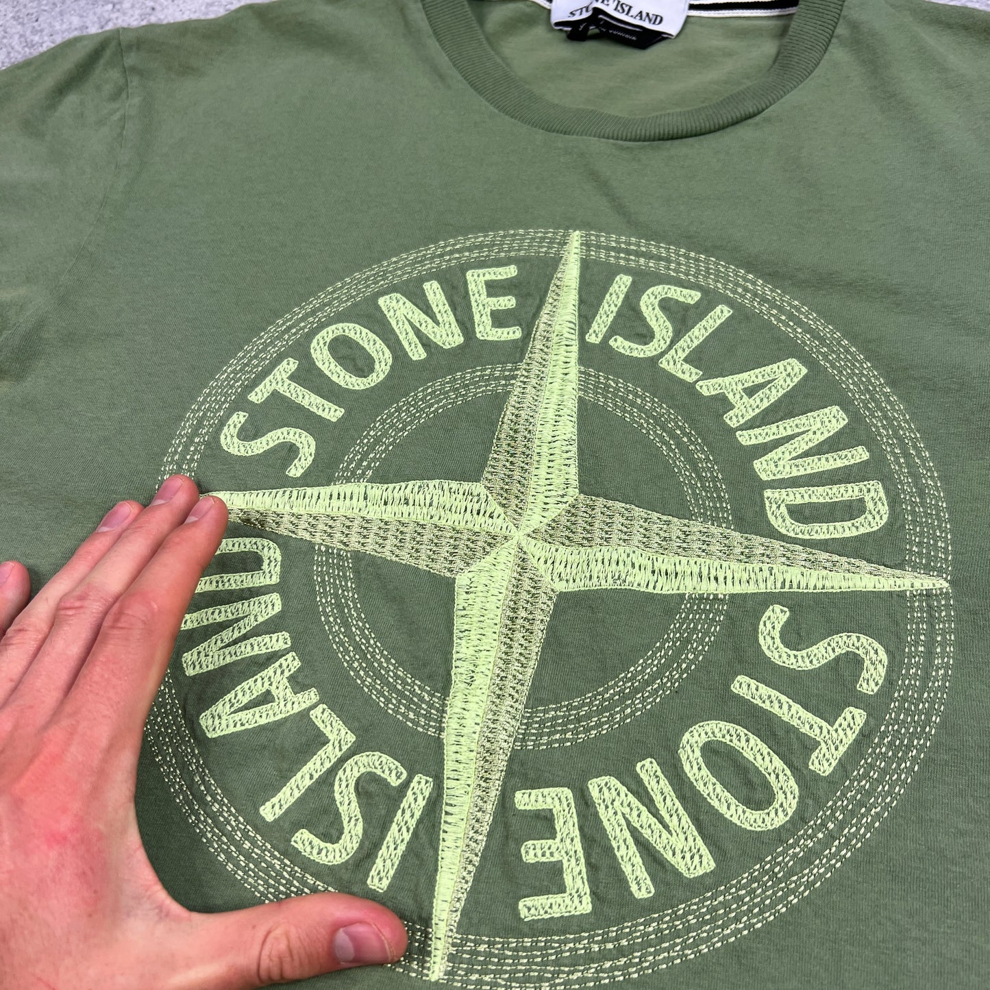 Stone Island Green Stitch Logo T-Shirt Medium 20.75”