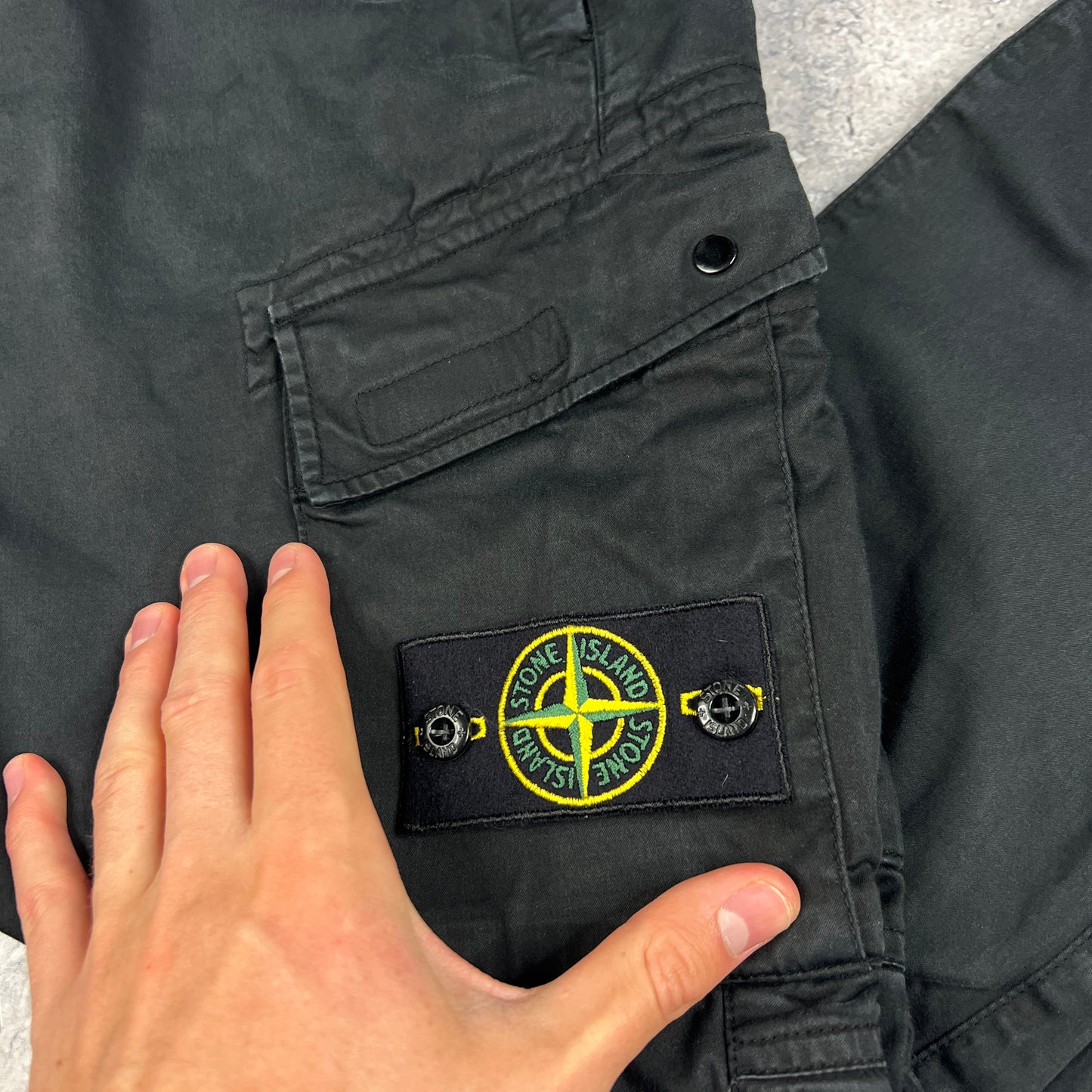 Stone Island Black Cuffed Cargo Trousers W30”