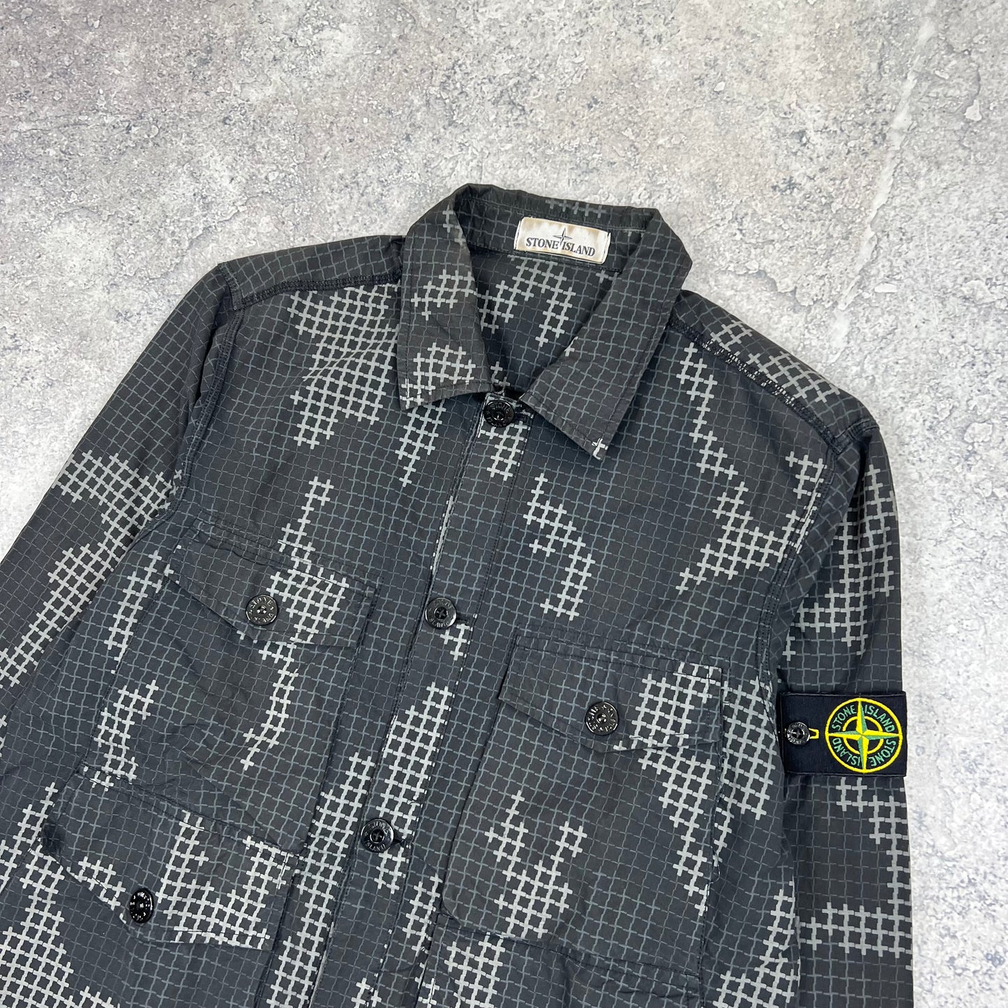 Stone Island Black Grid Camo Overshirt Medium 21”