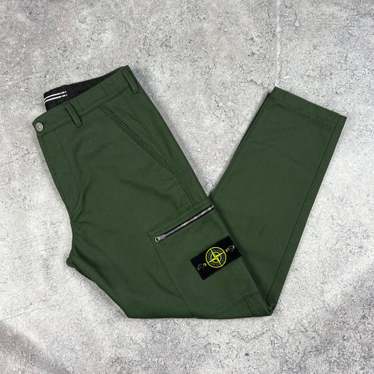 Stone Island Khaki Cotton Twill Cargo Trousers W32”