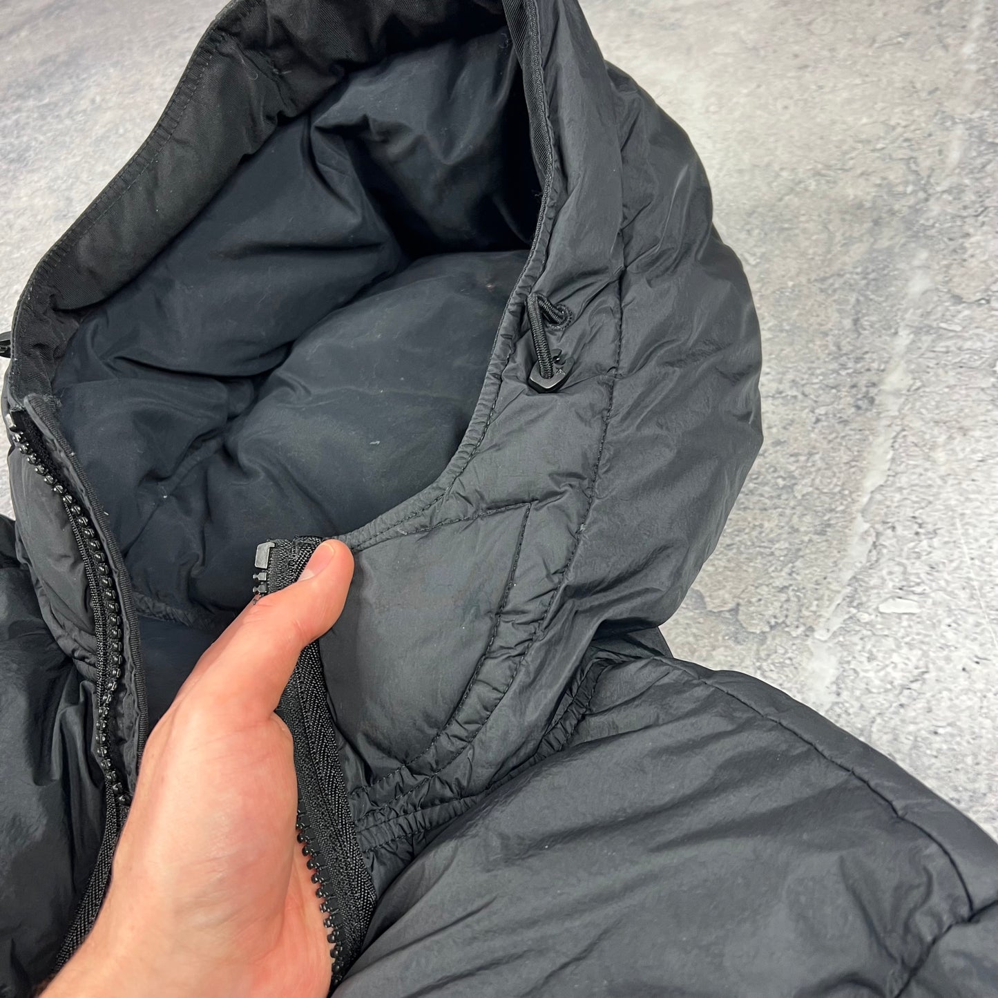 Stone Island Black Crinkle Reps Down Jacket Medium 22.5”