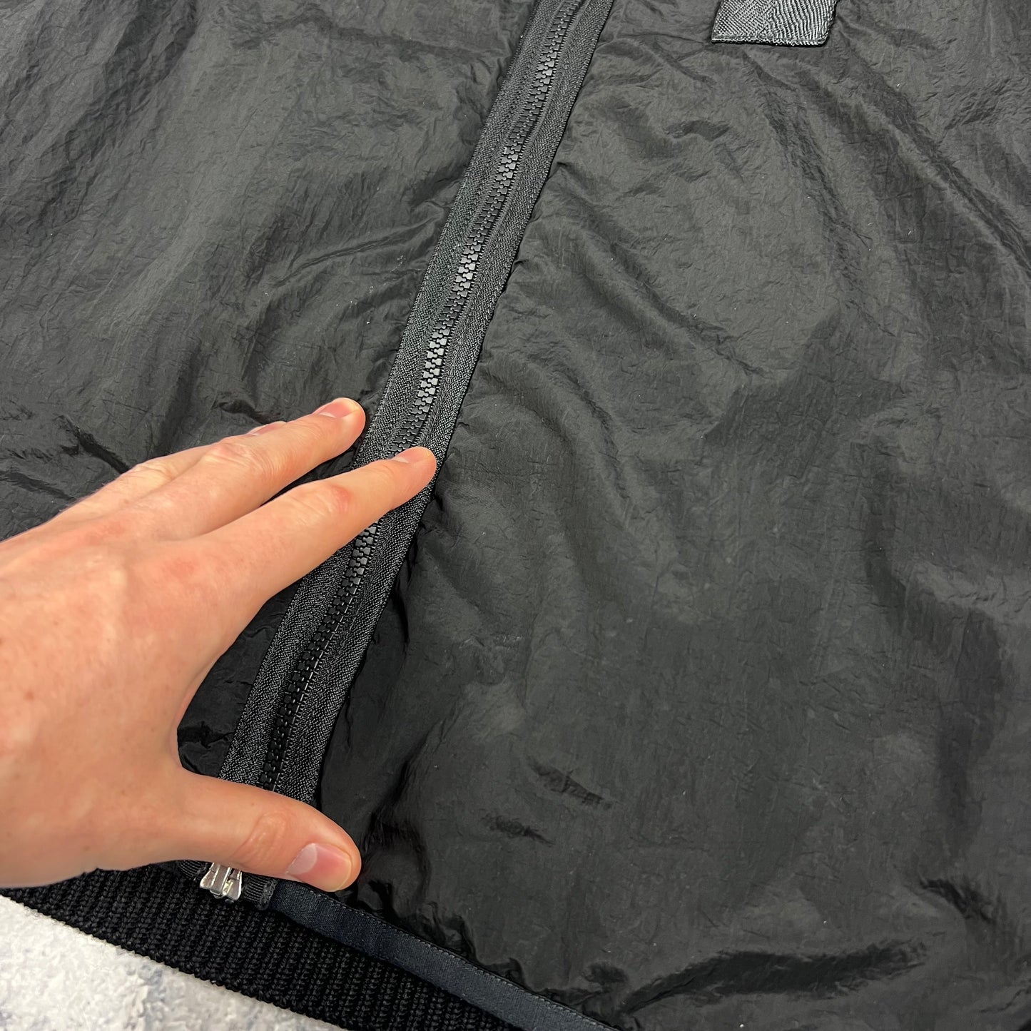 Stone Island Black Nylon Metal Primaloft Hooded Knit Jacket Large 23”