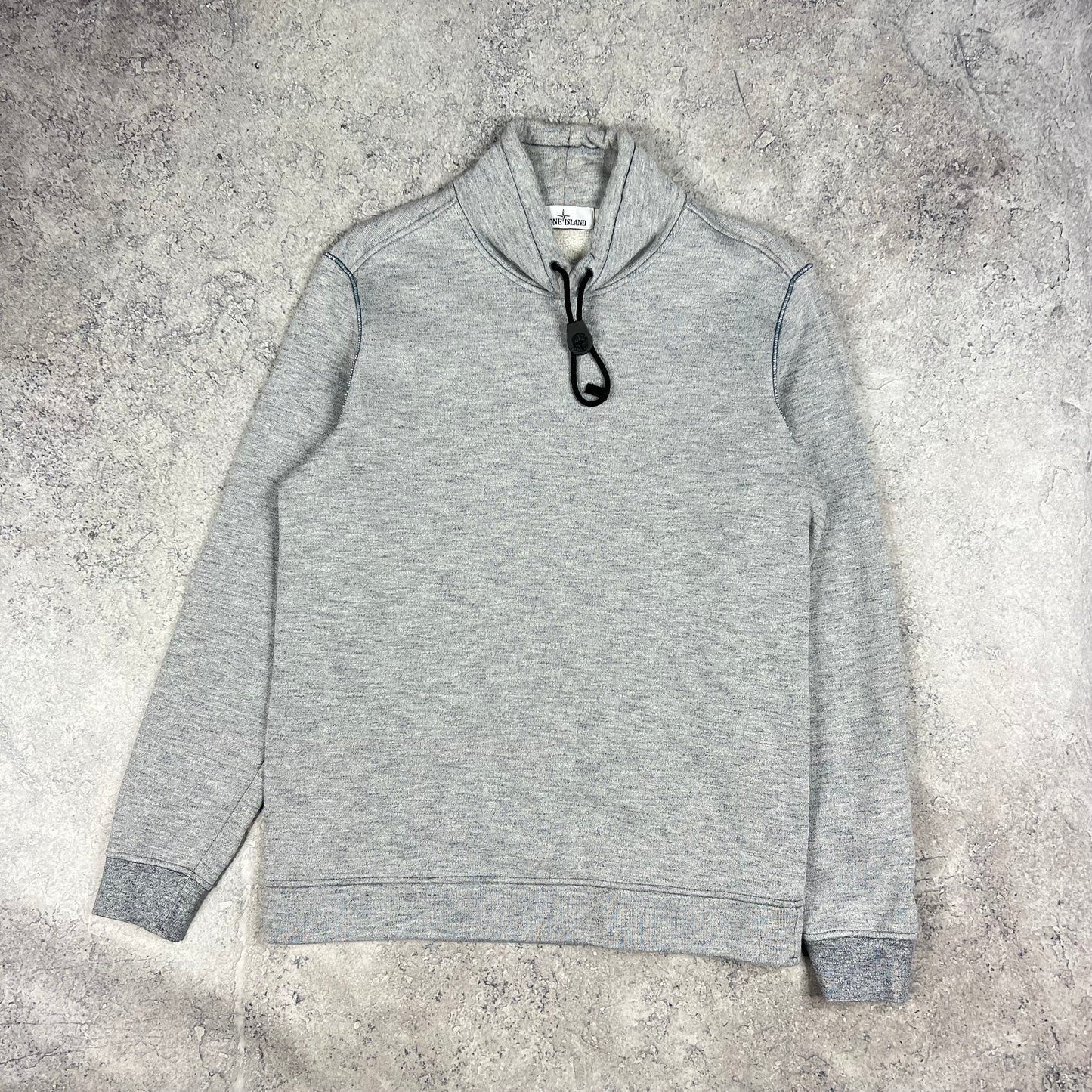 Stone Island Grey/Blue Stitch Logo Pullover Large 22.5”