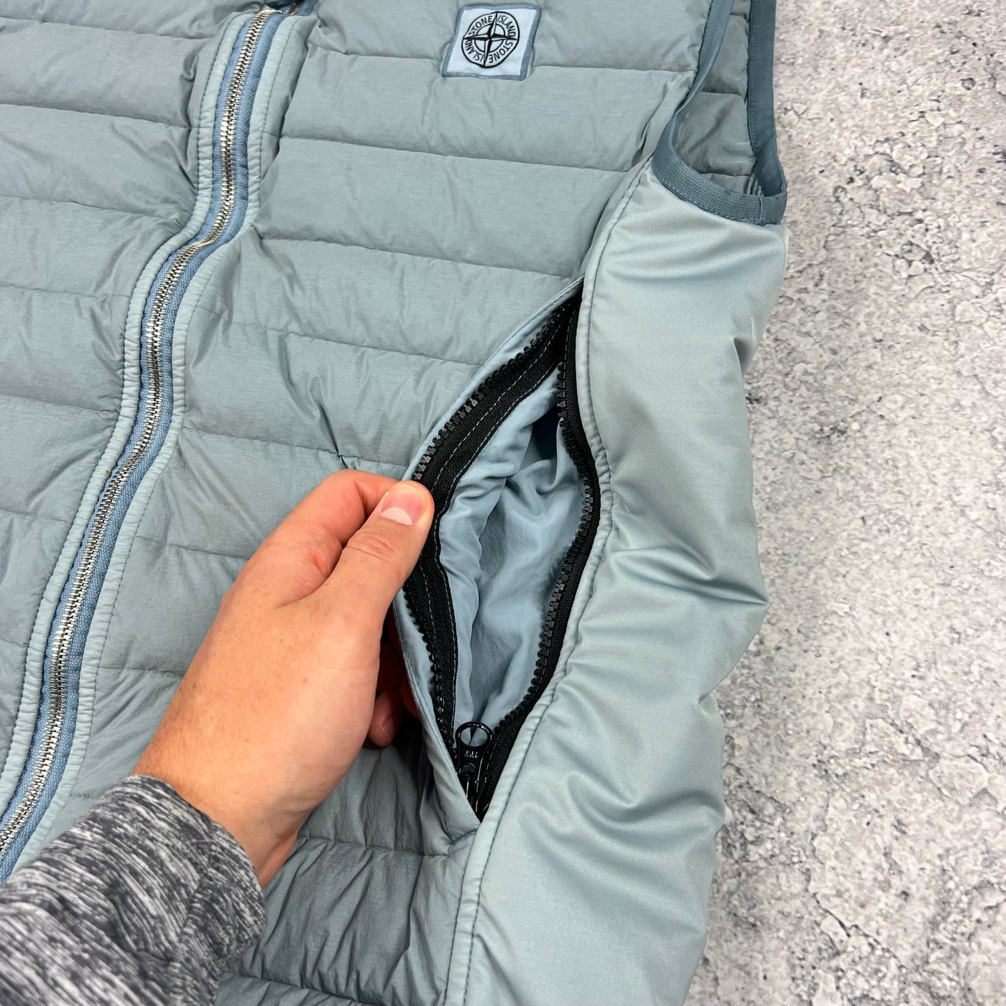 Stone Island Blue Loom Woven Down Gilet Medium 20.5”