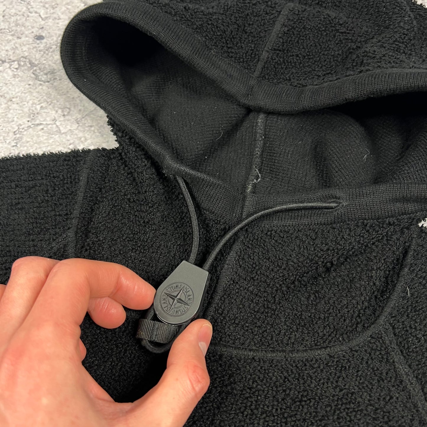 Stone Island Black Chenille Cotton Hoodie Small 20.5”
