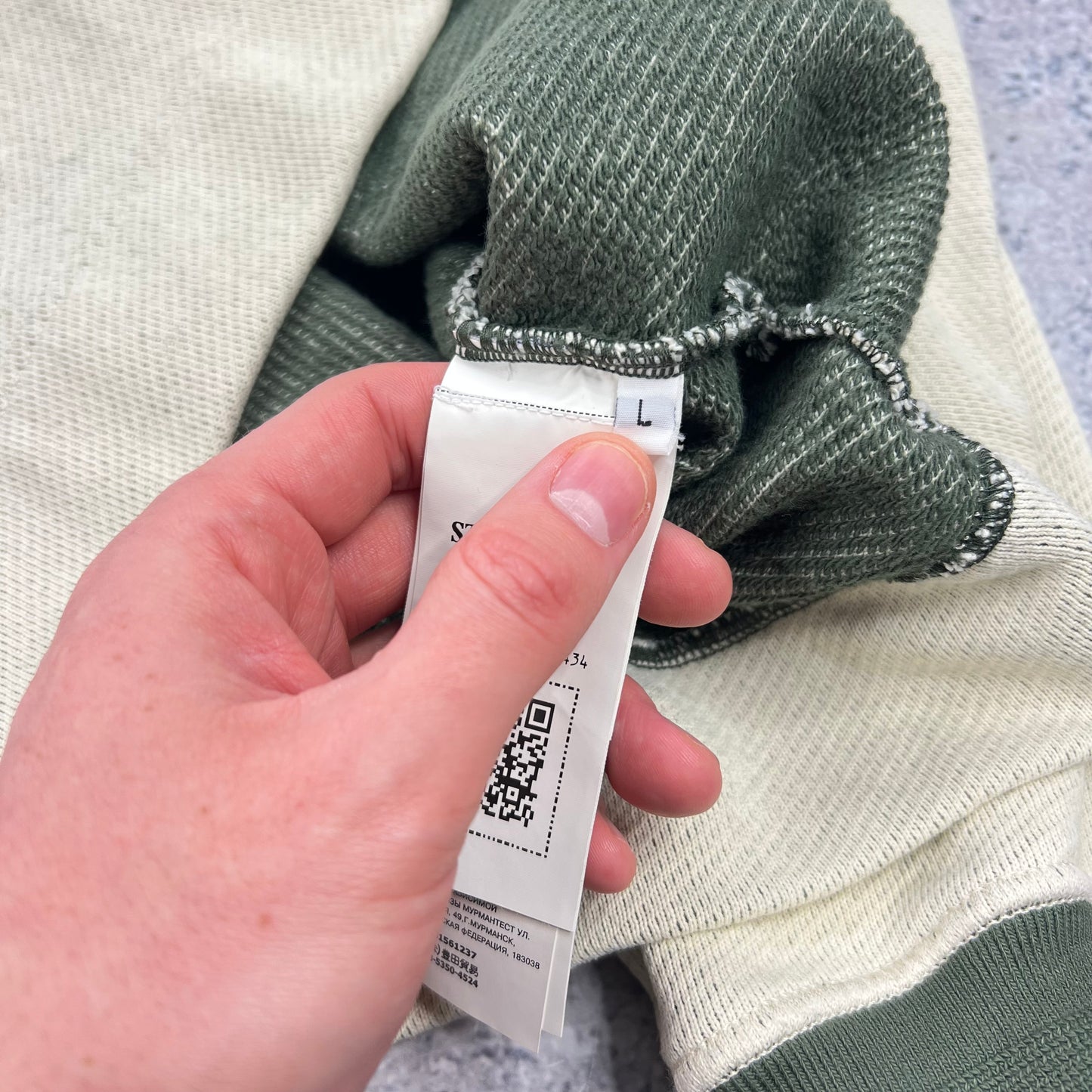 Stone Island Cream/Green Embroidered Logo Sweatshirt Large 23.5”