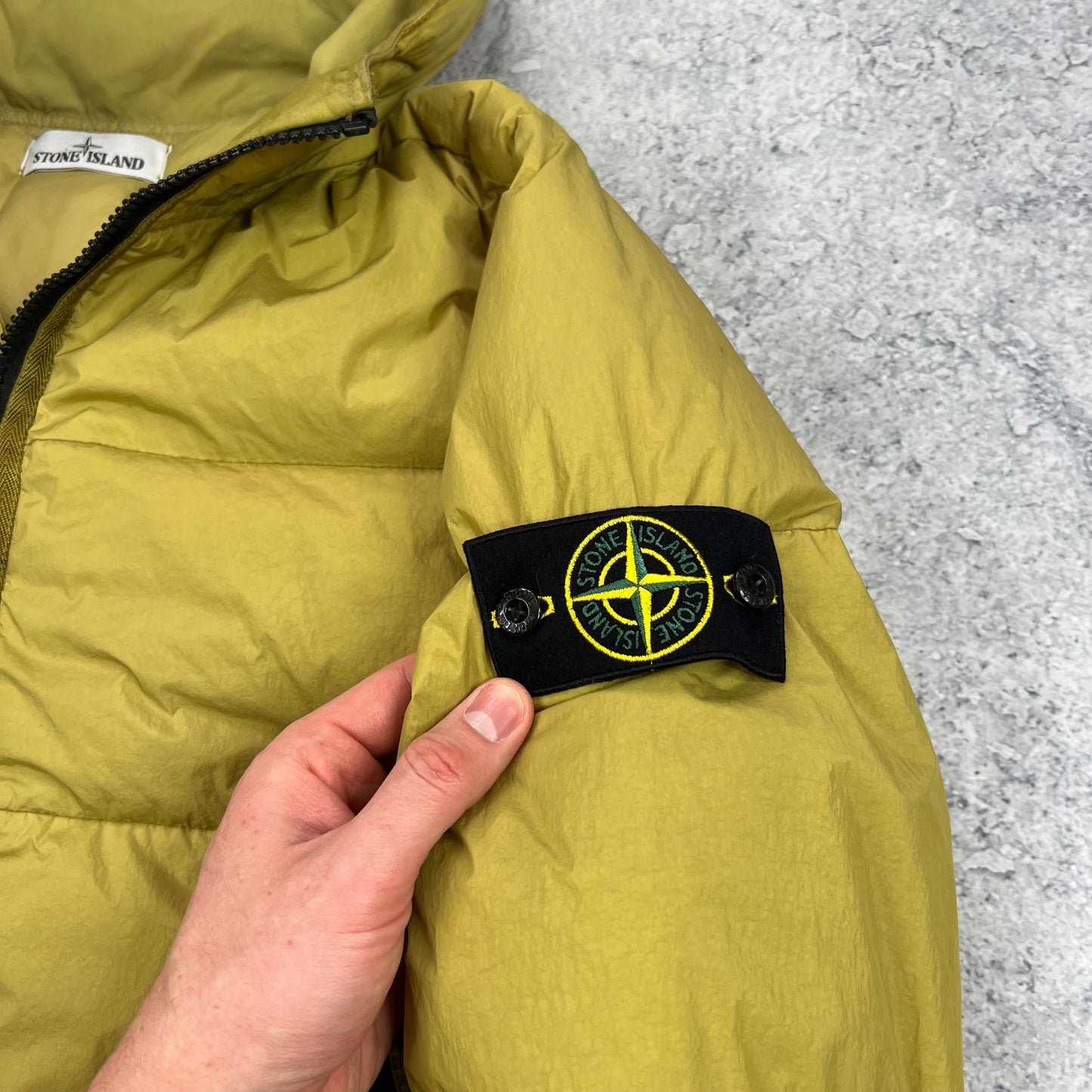 Stone Island Mustard Crinkle Reps Down Jacket Large 23”
