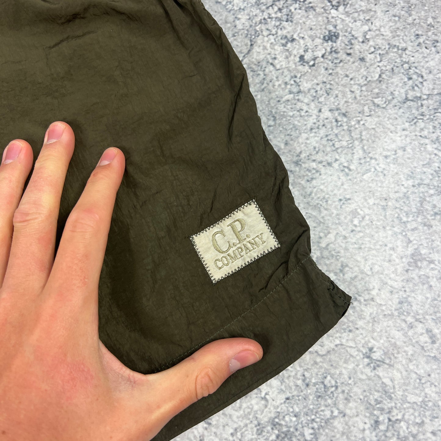 CP Company Khaki Chrome Swimshorts Size 52- W36”