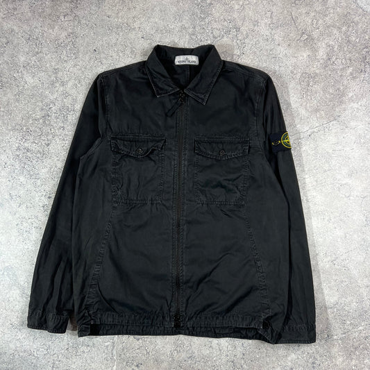 Stone Island Black Garment Dyed Overshirt Medium 21.5”