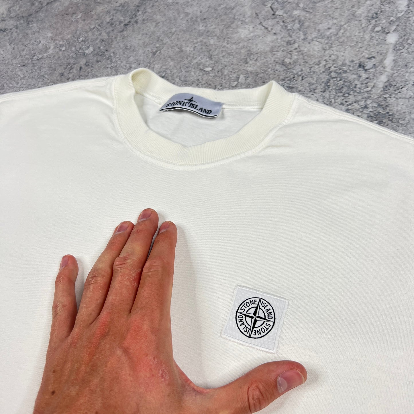Stone Island White Oversized Patch T-Shirt Medium 23”