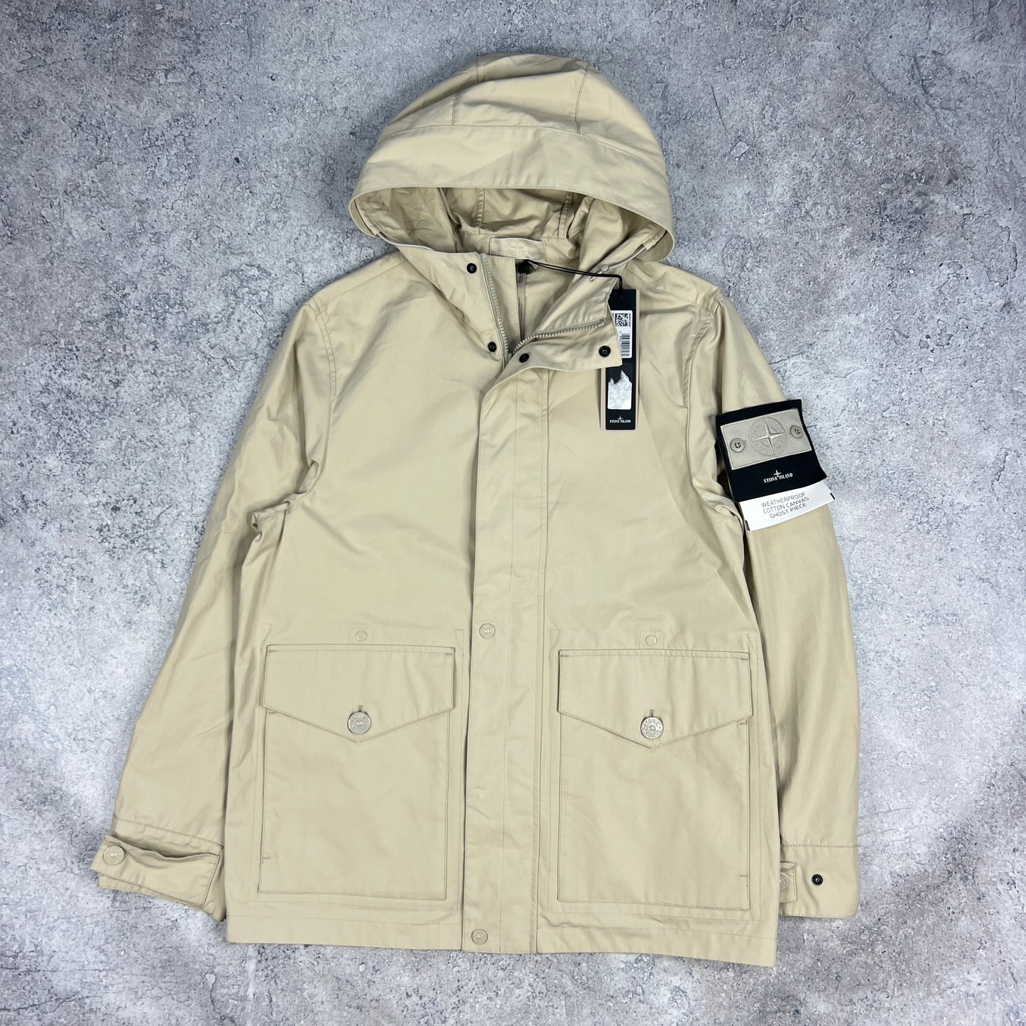 Stone Island Ghost Beige Weatherproof Jacket Medium 22.5” BNWT
