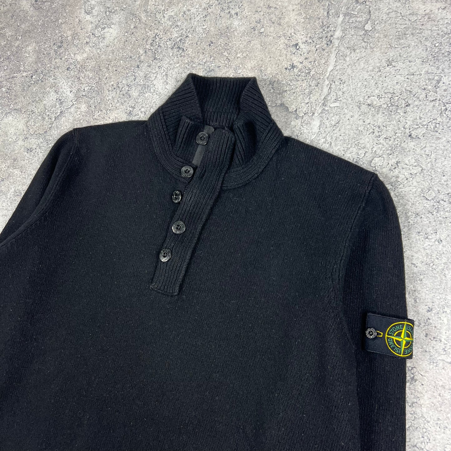 Stone Island Black Wool Quarter Zip Knit XXL 25”