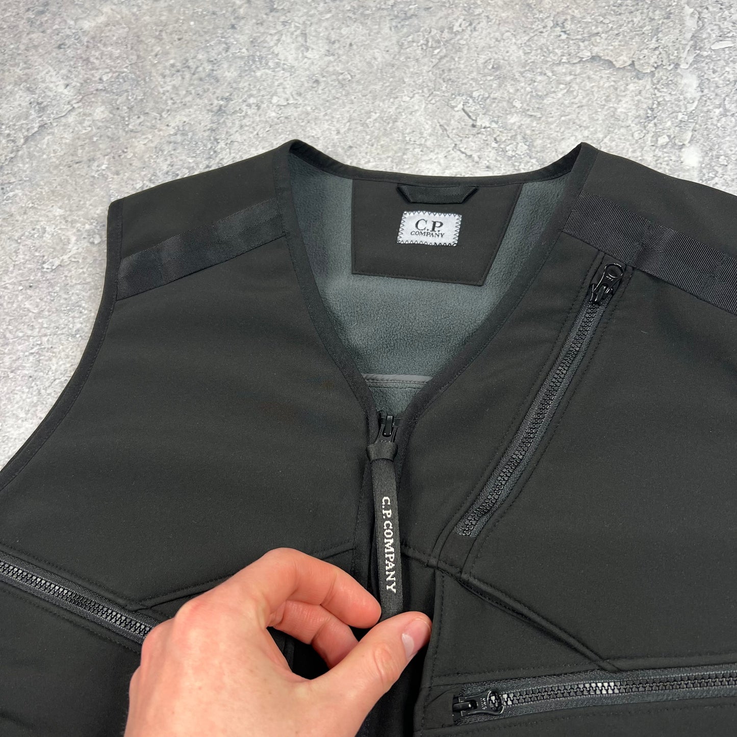 CP Company Black Softshell Lens Vest 48- Medium 21.5”