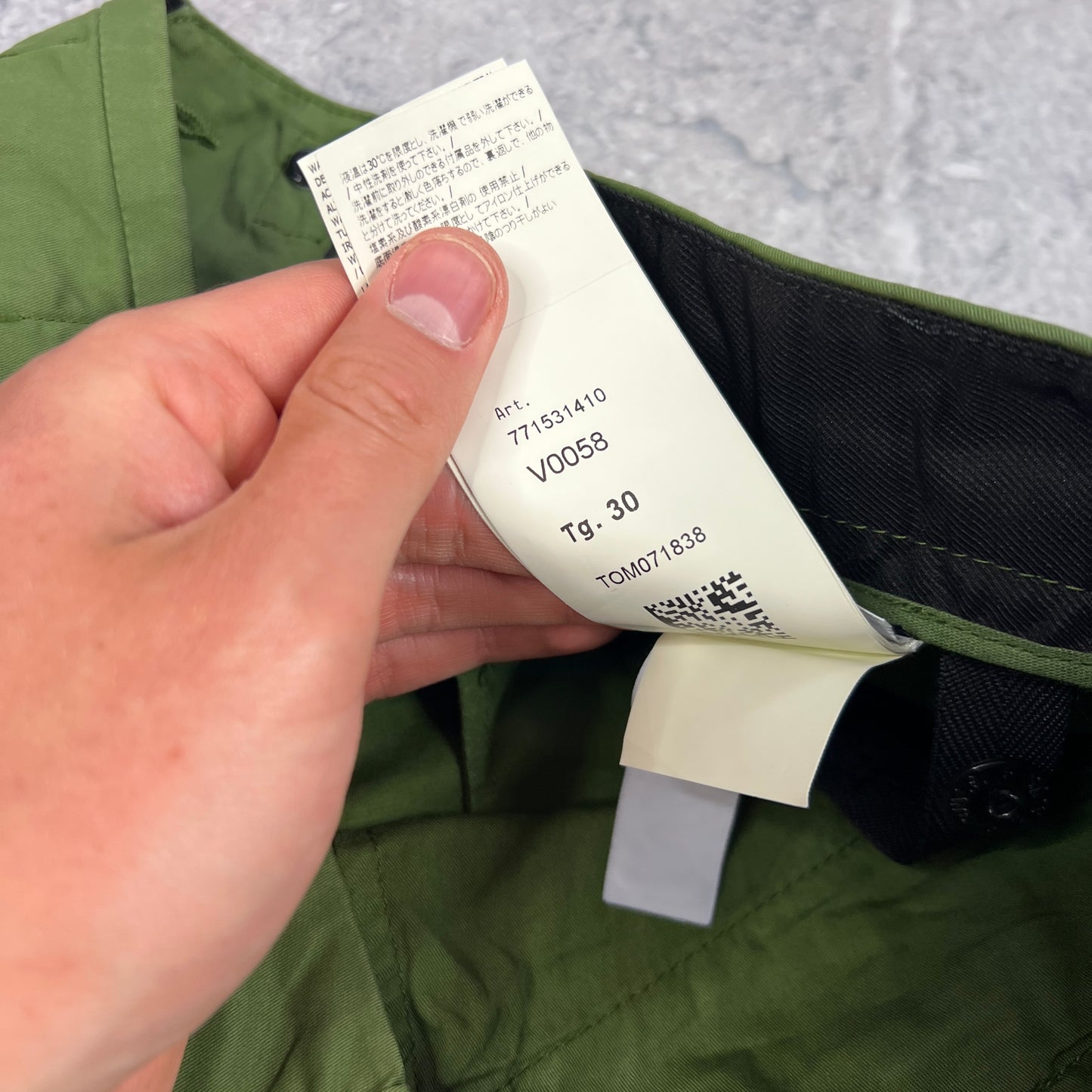Stone Island Green Slim Cargo Trousers W30”