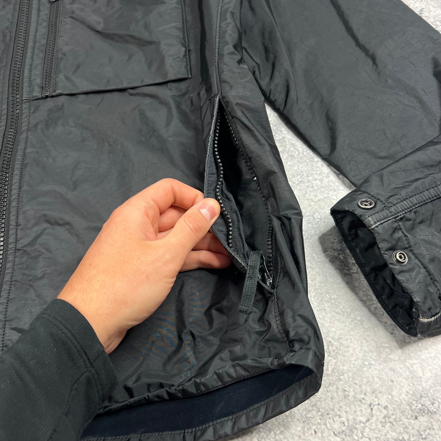 Stone Island Black Lamy Flock Jacket Large 22.5”