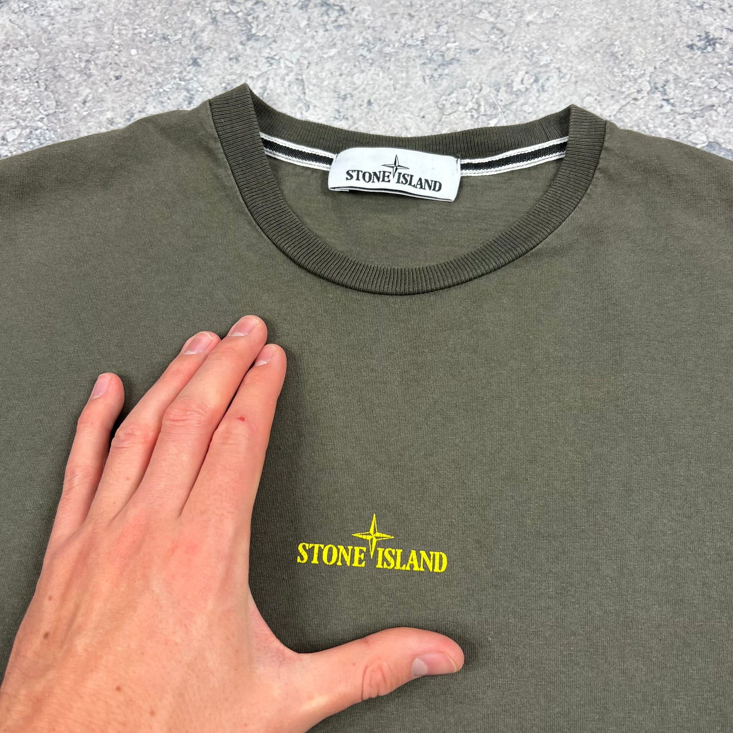 Stone Island Khaki Paint T-Shirt Medium 19.75”