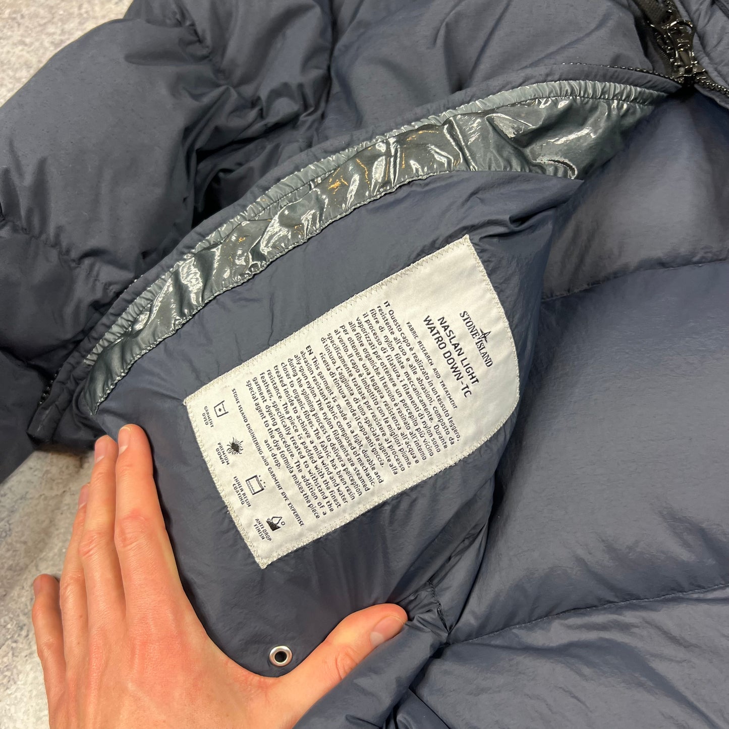 Stone Island Navy Naslan Watro Down Jacket Medium 23”