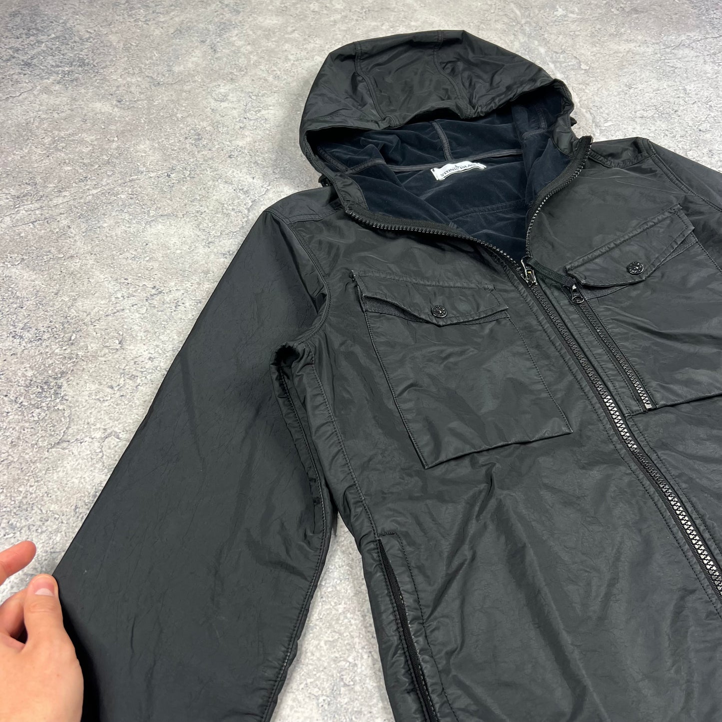 Stone Island Black Lamy Flock Jacket Large 22.5”