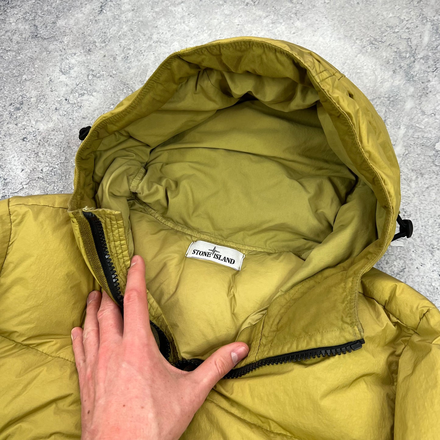 Stone Island Mustard Crinkle Reps Down Jacket Large 23”