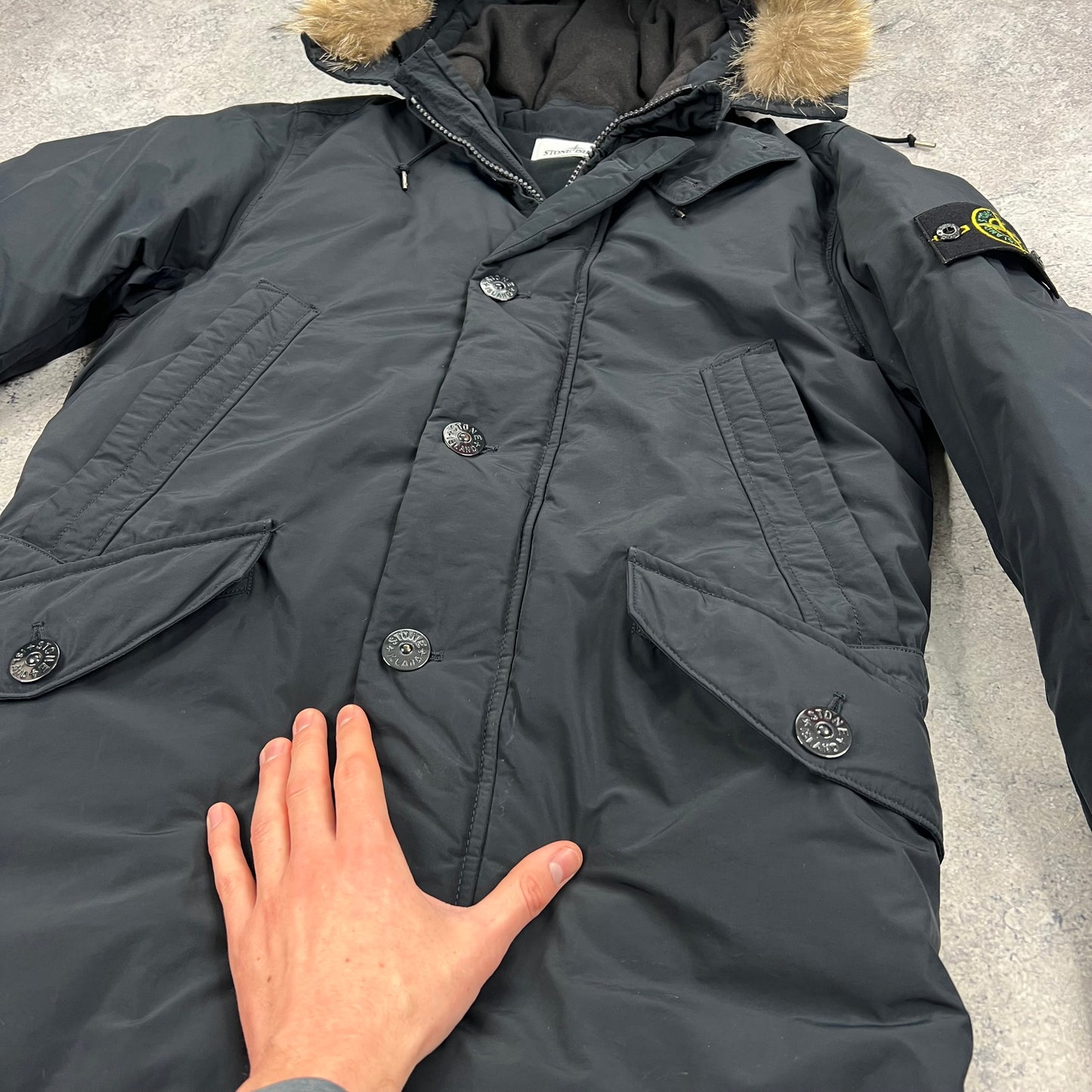 Stone Island Navy Micro Reps Down Parka Medium 23”