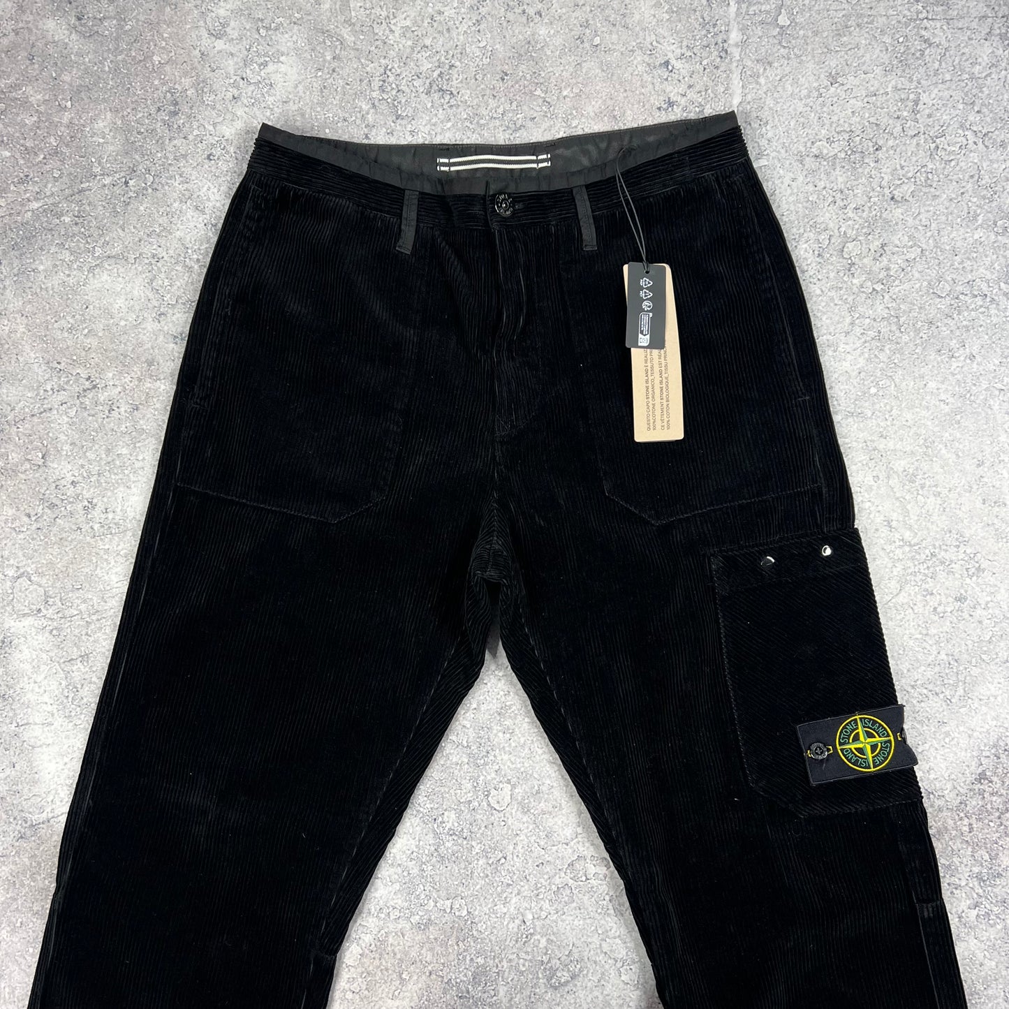 Stone Island Black Corduroy Cargo Trousers W31-32” BNWT