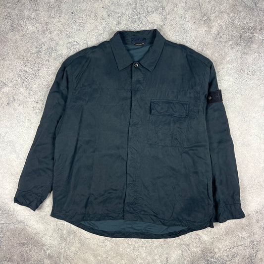 Stone Island Ghost Navy Cupro Satin Overshirt 3XL 27.5”