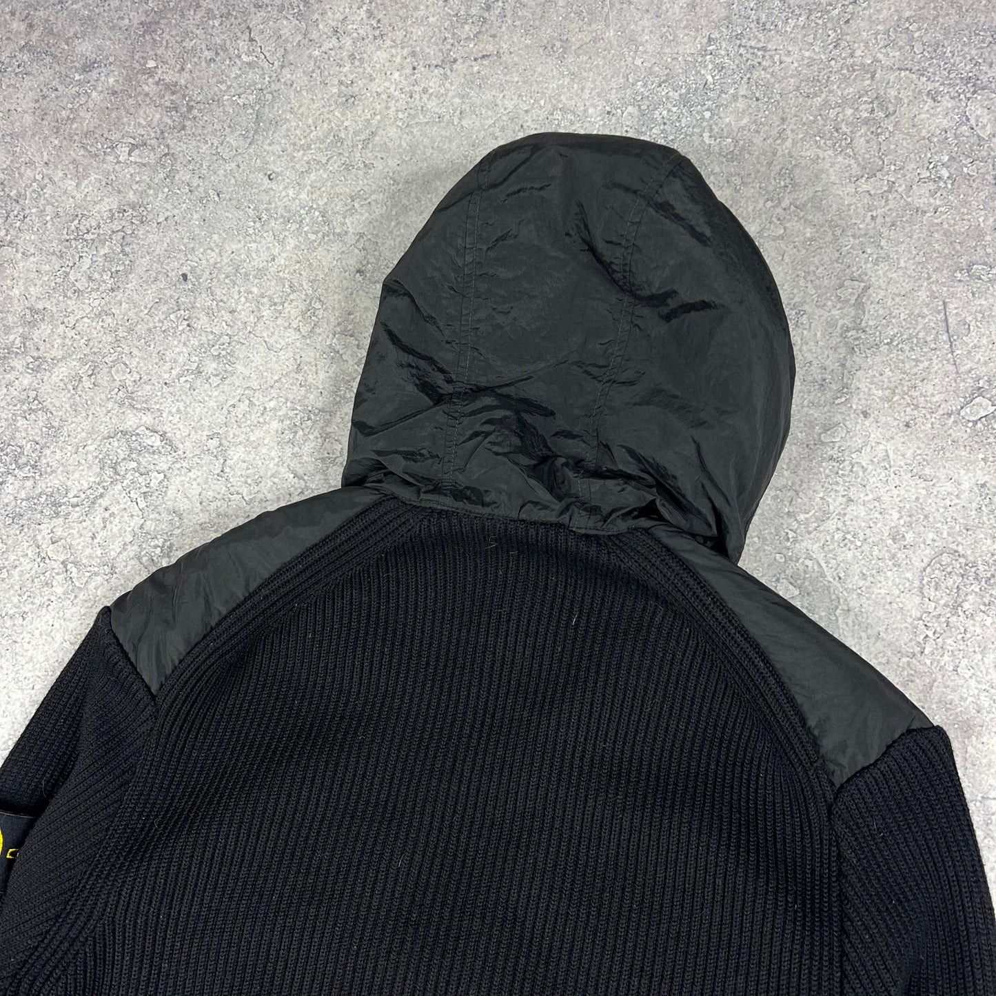 Stone Island Black Nylon Metal Primaloft Hooded Knit Jacket Large 23”