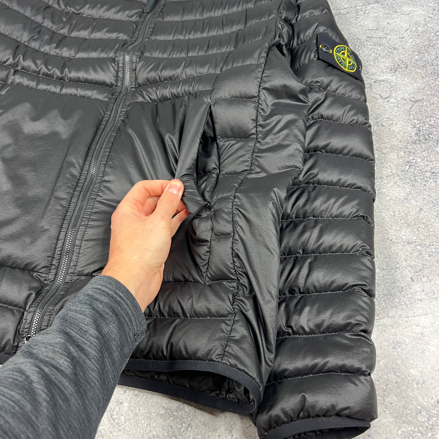 Stone Island Black Bio Based Ripstop Down Jacket Large 22.5”